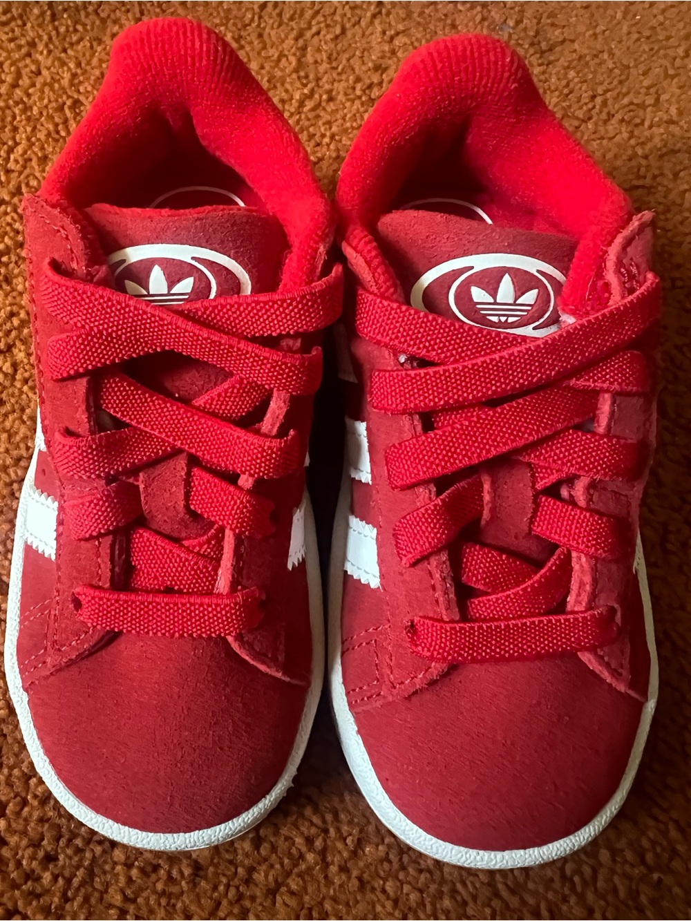 NWOT adidas Kids Red Sneakers with White Stripes